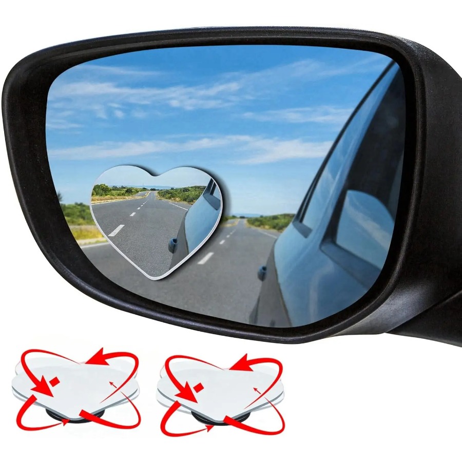 Car Blind Spot Mirror - กระจกมองหลังรถยนต์แบบมองจุดบอด เพิ่มความปลอดภัย กระจกมองข้างแบบติดกาวอเนกประสงค์ ดีไซน์รูปหัวใจน่ารัก รถ SUV