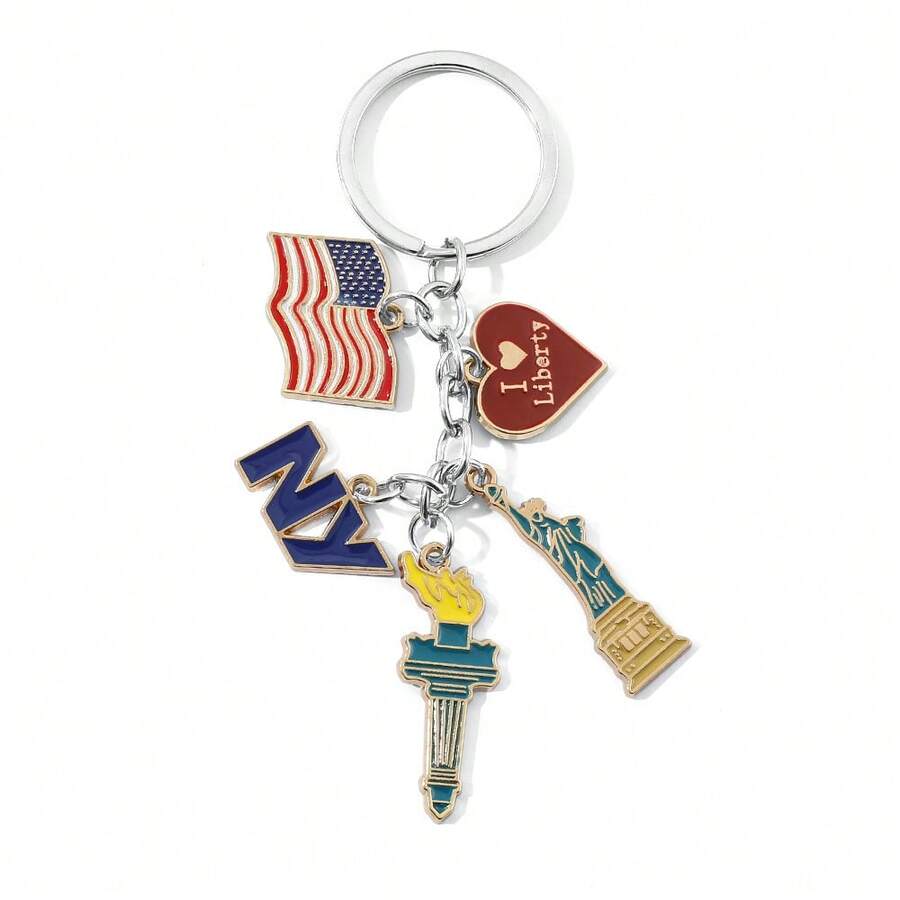 Car Accessories York - พวงกุญแจแฟชั่นลายธงชาติ 1 ชิ้น การ์ตูนรูปปั้นเทพีเสรีภาพนิวยอร์ก จี้โลหะ พวงกุญแจ