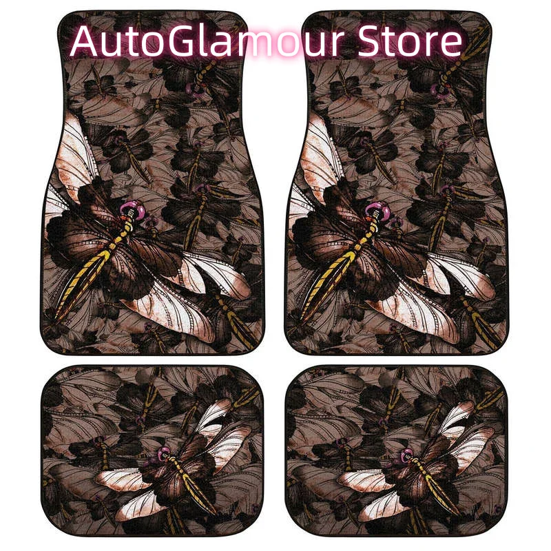 Car Accessories Gift Ideas - พรมปูพื้นรถยนต์ลายแมลงปอสีน้ำตาล อุปกรณ์ตกแต่งรถยนต์แบบกำหนดเอง ไอเดียของขวัญ แพ็ค 4 ชิ้น