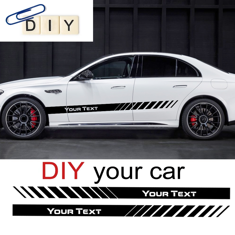Car Accessories Racing - สติกเกอร์ติดข้างประตูรถยนต์ลายข้อความแบบกำหนดเอง ชื่อส่วนตัว ไวนิลตกแต่ง แถบลายข้างตัวถังรถแบบสากล อุปกรณ์ตกแต่งรถยนต์