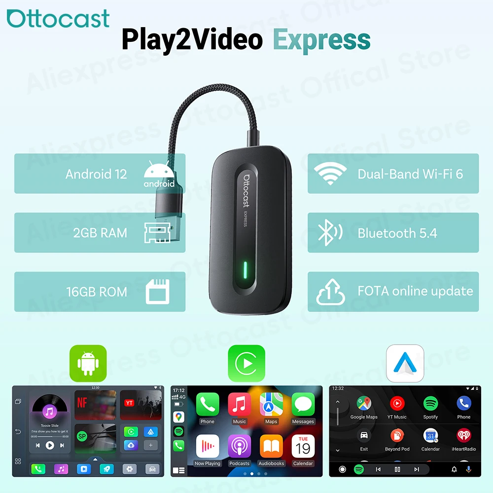 Car Accessories Youtube - อะแดปเตอร์ OTTOCAST Play2Video Express Wireless CarPlay