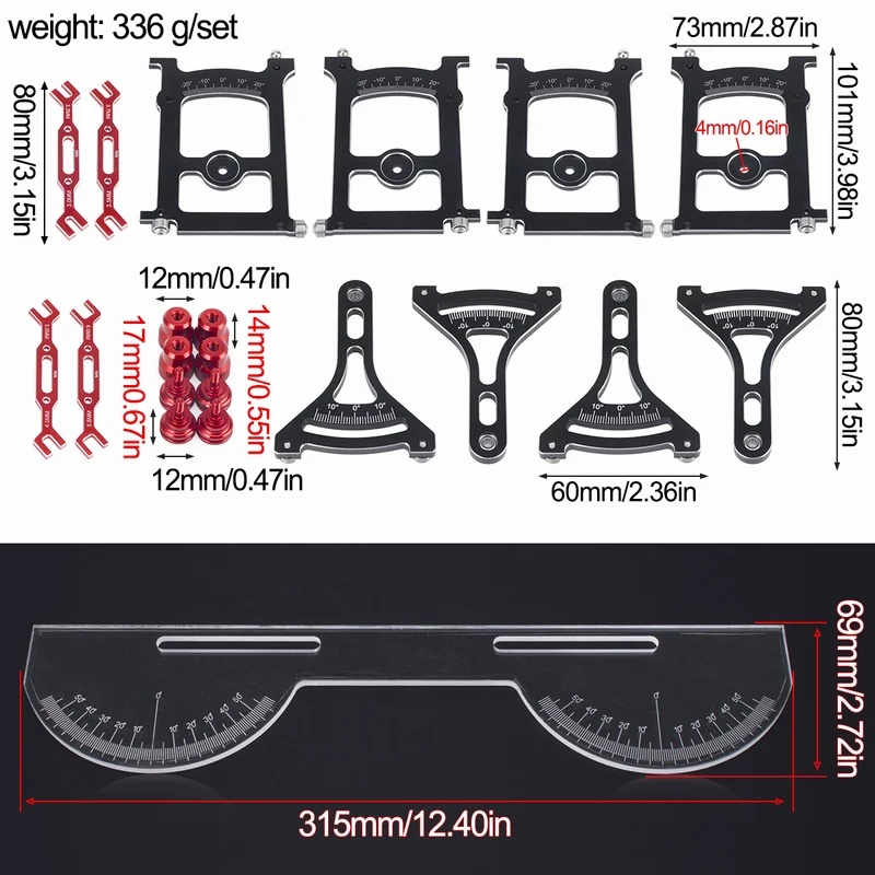 Car Accessories Online - ชุดเครื่องมือวัดระบบติดตั้งแชสซีอลูมิเนียม RC สำหรับรถออนโรด พร้อมไม้บรรทัดและประแจ สำหรับอัพเกรด 1/10