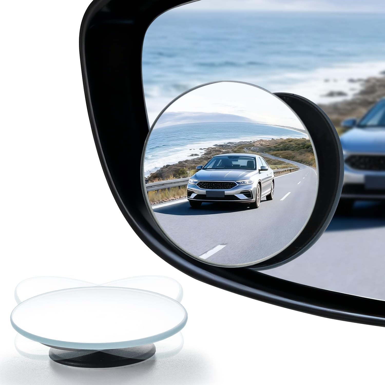 Car Blind Spot Mirror - กระจกมองหลังแบบโค้งมน HD ไร้กรอบ ปรับมุมมองได้ สำหรับรถยนต์ SUV