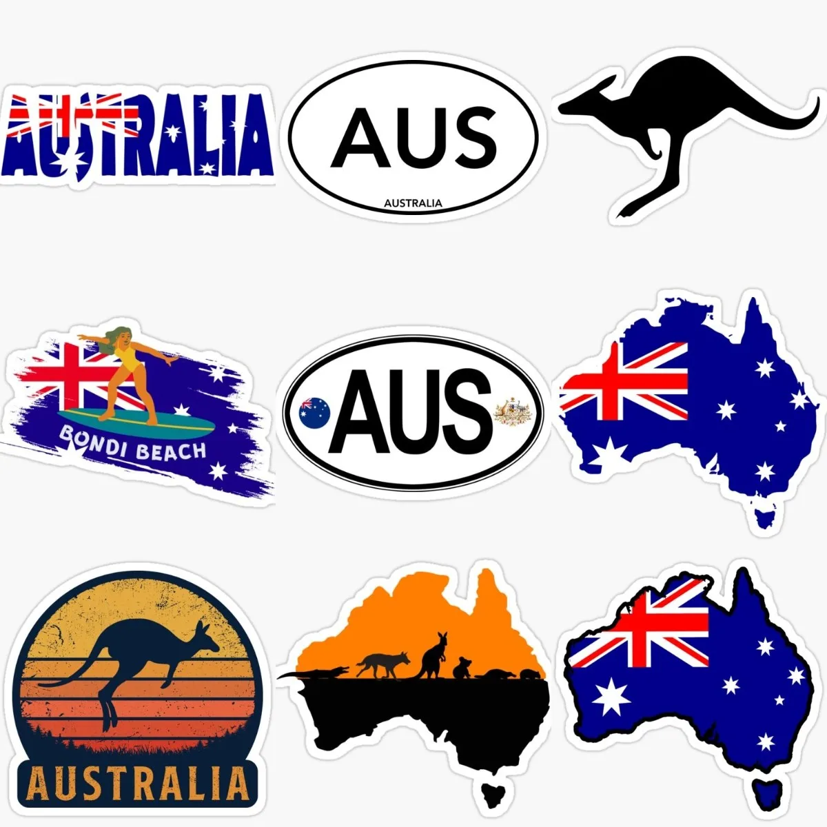Car Accessories Australia - Creative AUS ออสเตรเลียธงแผนที่สัญลักษณ์ Kangaroo PVC สติกเกอร์สําหรับตกแต่งตู้เย็นรถหน้าต่างหมวกกันน็อกกันชน