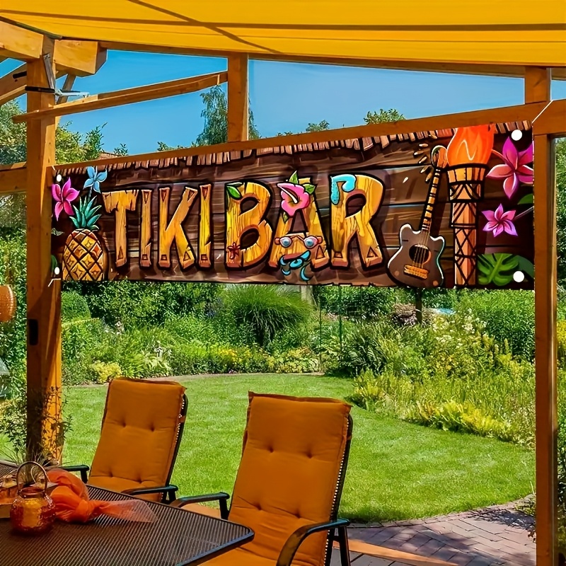 Car Accessories Banner - Tiki Barแบนเนอร์Tropical Hawaiian Beach Theme Partyตกแต่งพื้นหลังไวนิลสําหรับGarden
