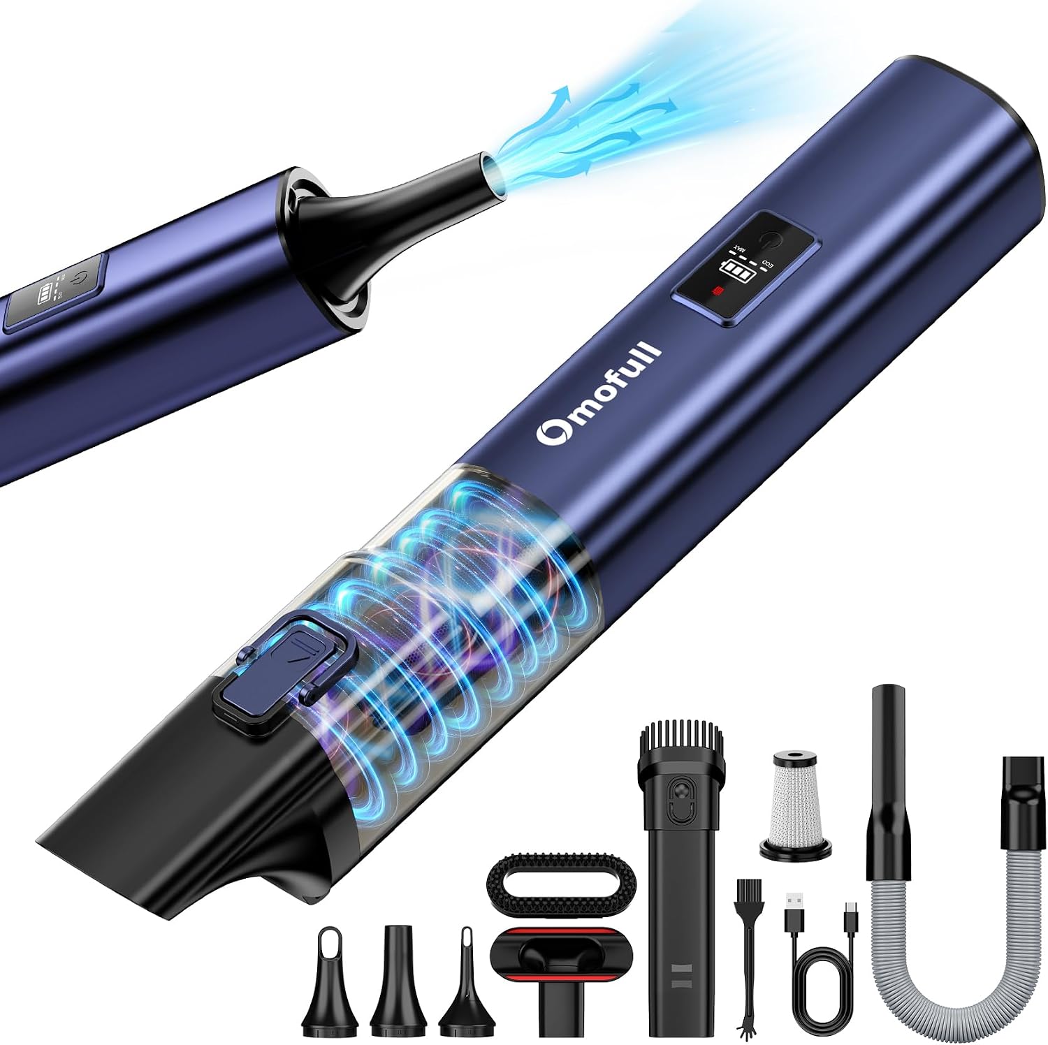 Car Vacuum Cleaner - เครื่องดูดฝุ่นไร้สาย 4-in-1 แรงดูด 19500Pa พร้อมหัวเป่าลม, เครื่องดูดฝุ่นมือถือ