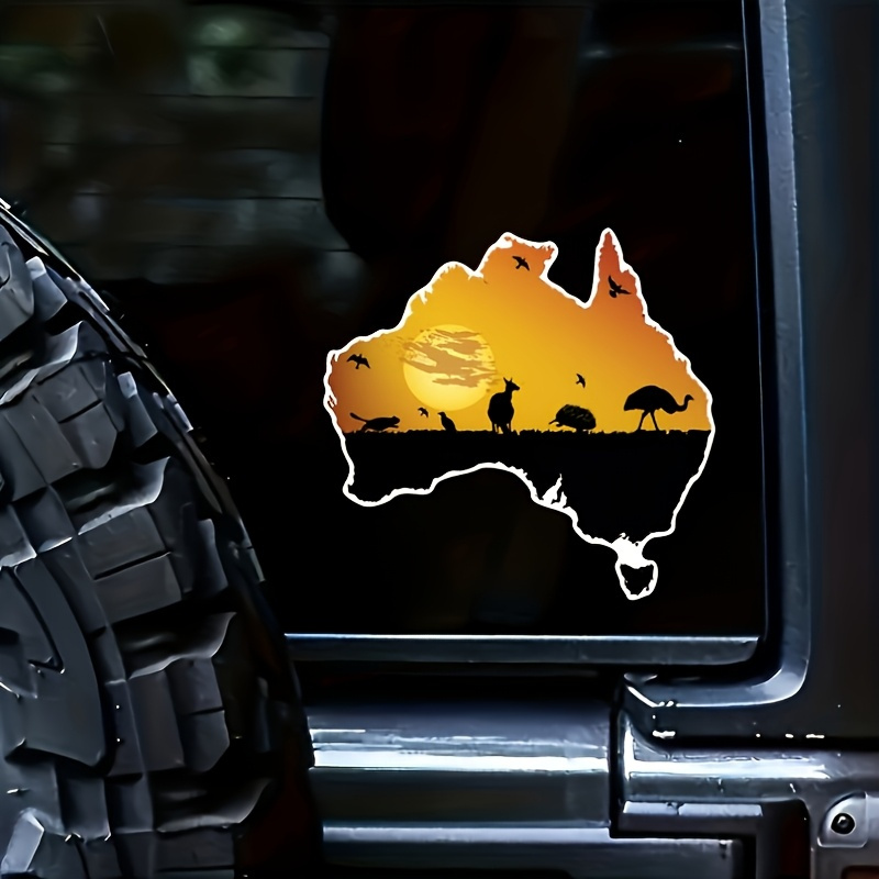 Car Accessories Australia - สติกเกอร์ไวนิลลายธงชาติออสเตรเลียและภาพเงาสัตว์ป่า - ทนทาน กันน้ำ กันแดด ใช้ได้กับกระจกรถยนต์และโลหะ